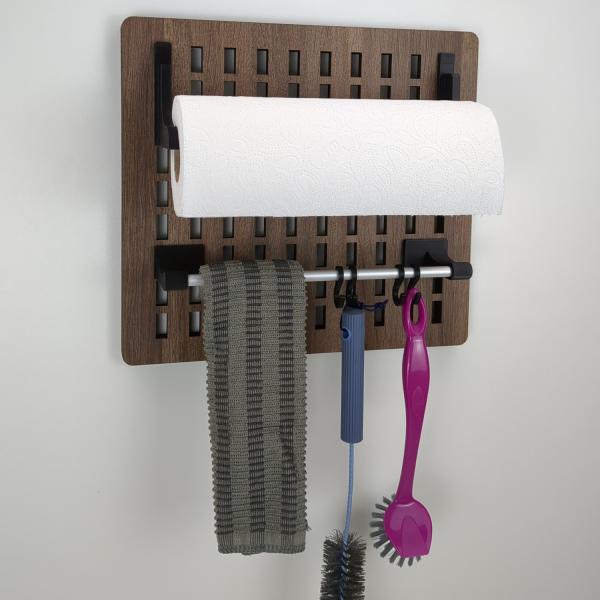 80037-Board-Breite-34cm-Hoehe-31cm-Kuechenrollenhalter-Hakenleiste-mit-Deko-seitlich-links